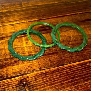 3 Vintage Jade Green Bangles